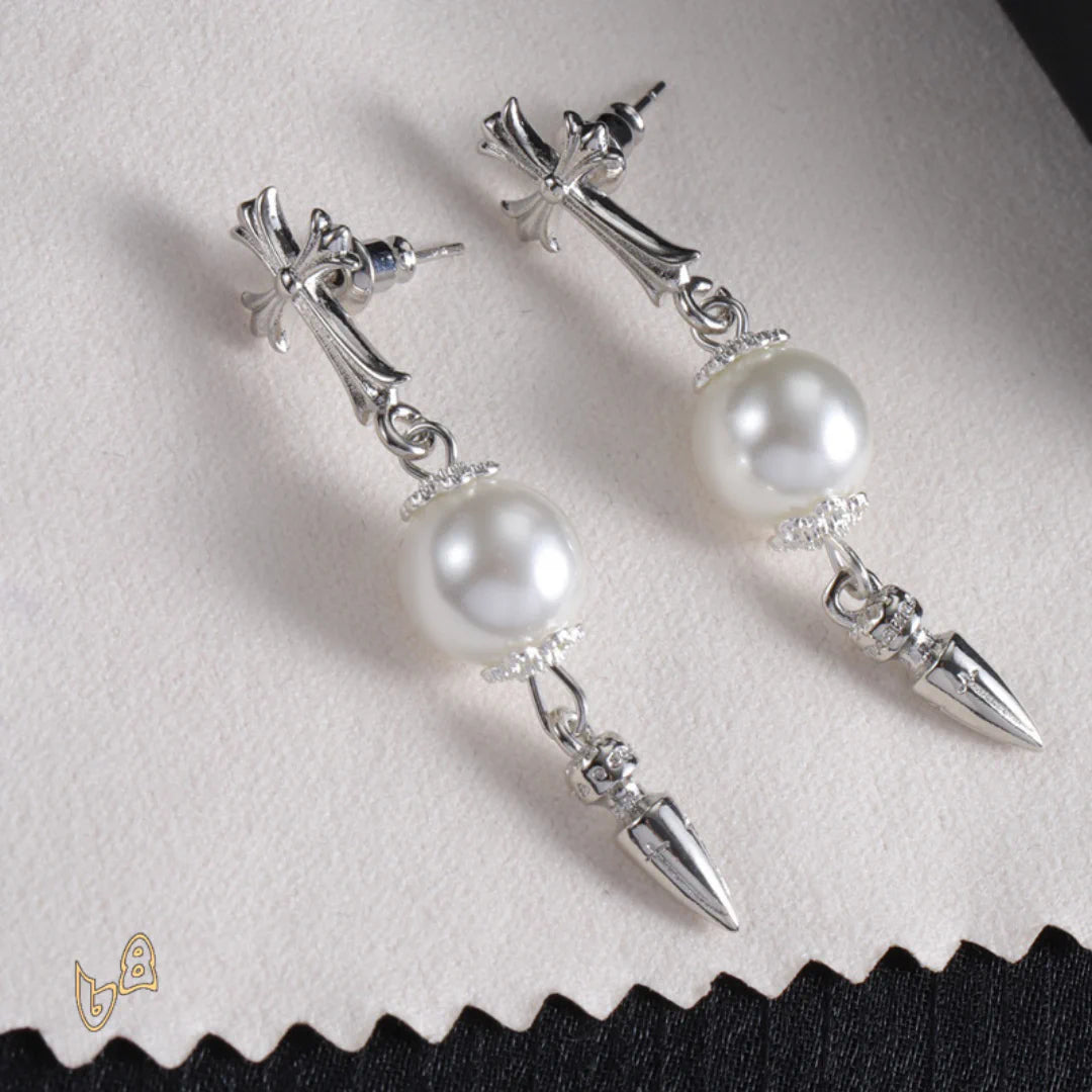 CH Cross Pearl Dangle Earrings - CH0167 image 3