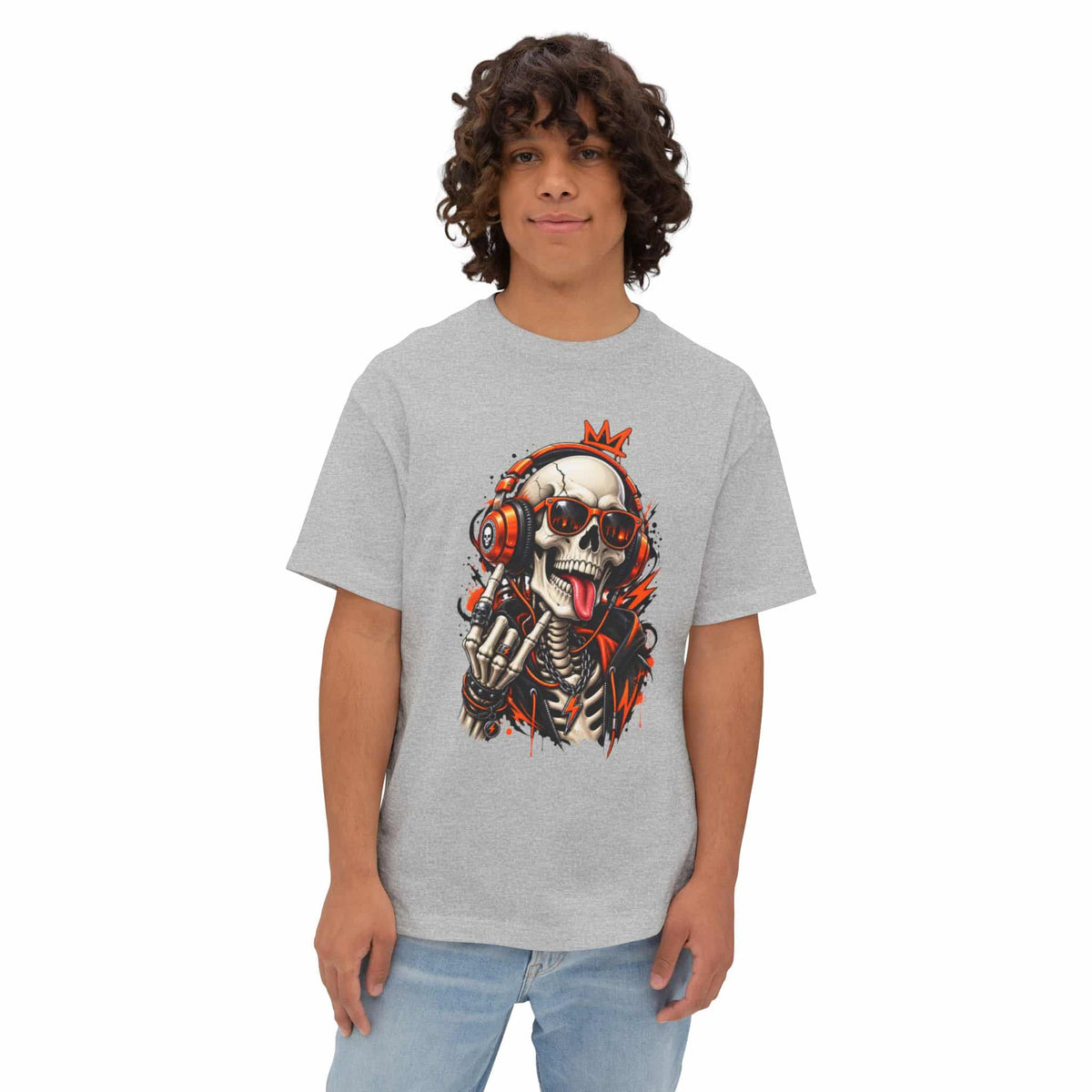 Neon Skull DJ Unisex Oversized Boxy Tee image 50
