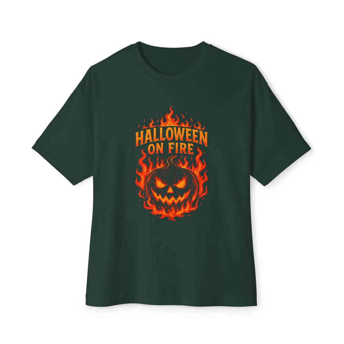 Halloween on Fire Unisex Oversized Boxy Tee - Forest, M image
