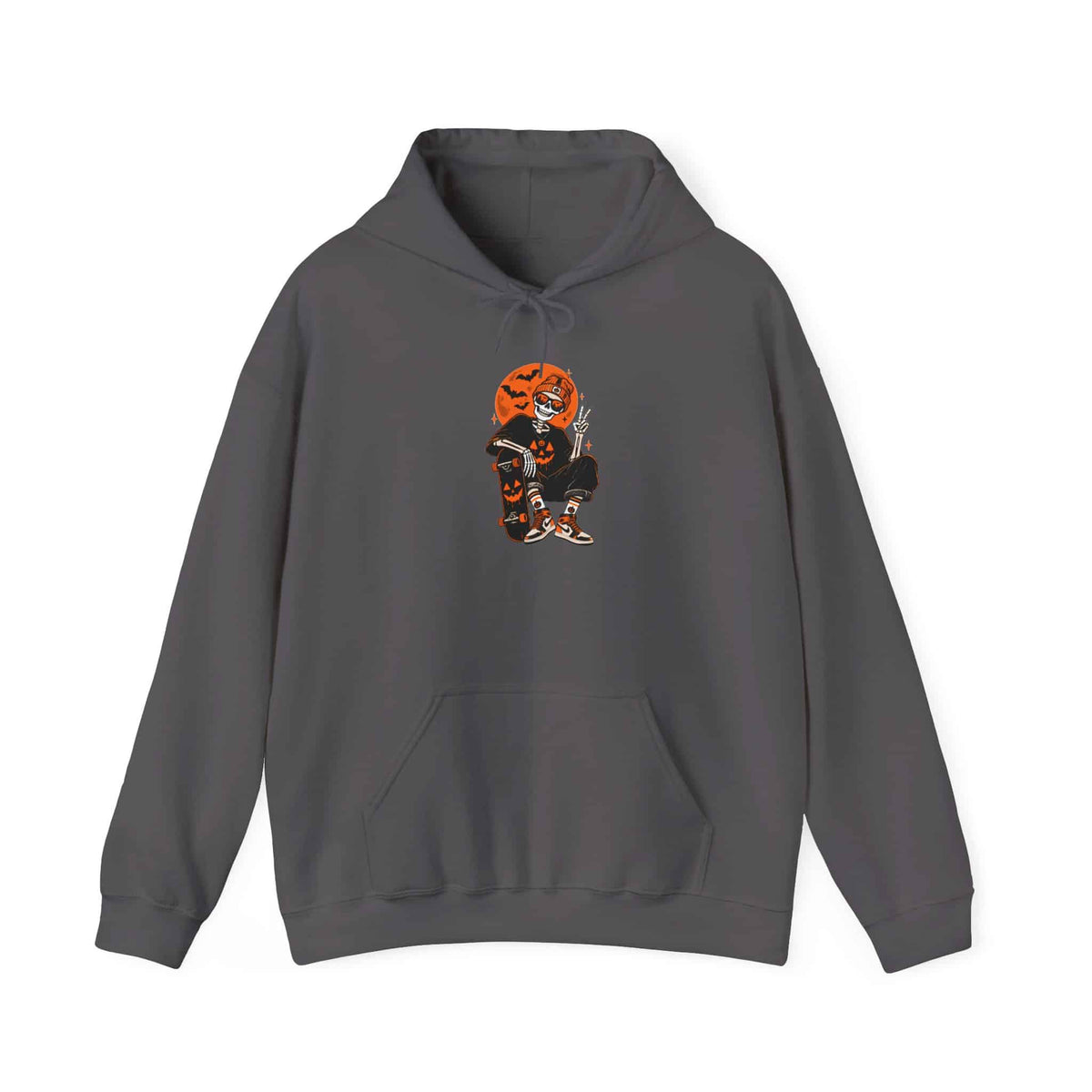 Retro Skater Skeleton Halloween Hooded Sweatshirt - 4XL, Charcoal image