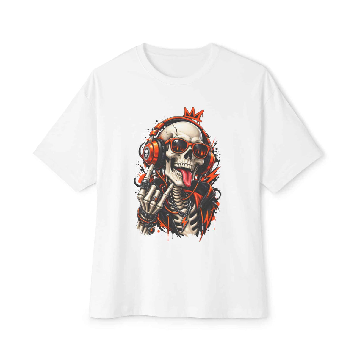 Neon Skull DJ Unisex Oversized Boxy Tee - White, XL image