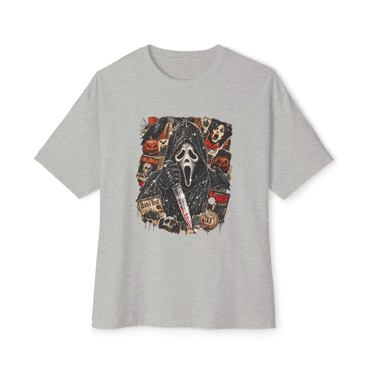 Halloween Horror Unisex Oversized Boxy Tee - Athletic Heather, M image