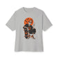 Retro Skater Skeleton Halloween Unisex Oversized Boxy Tee - Athletic Heather, L image