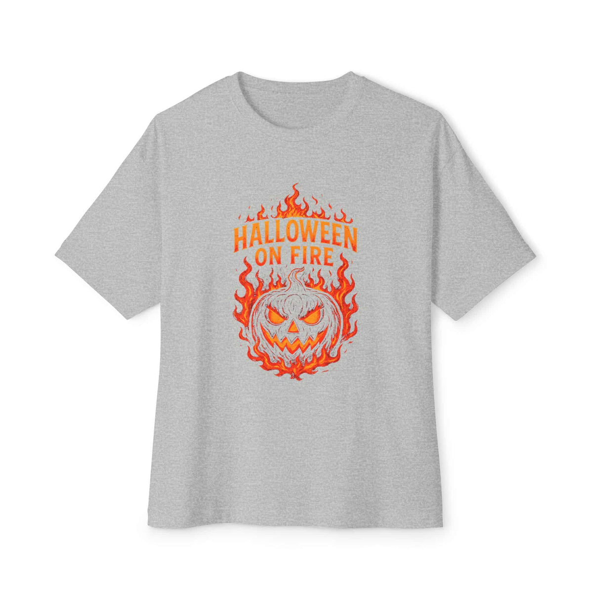 Halloween on Fire Unisex Oversized Boxy Tee - Athletic Heather, L image