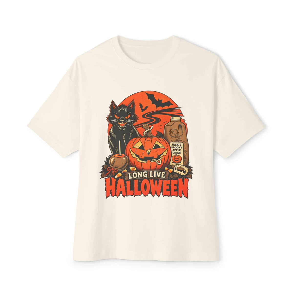 Midnight Cat Unisex Oversized Boxy Tee - Natural, XL image