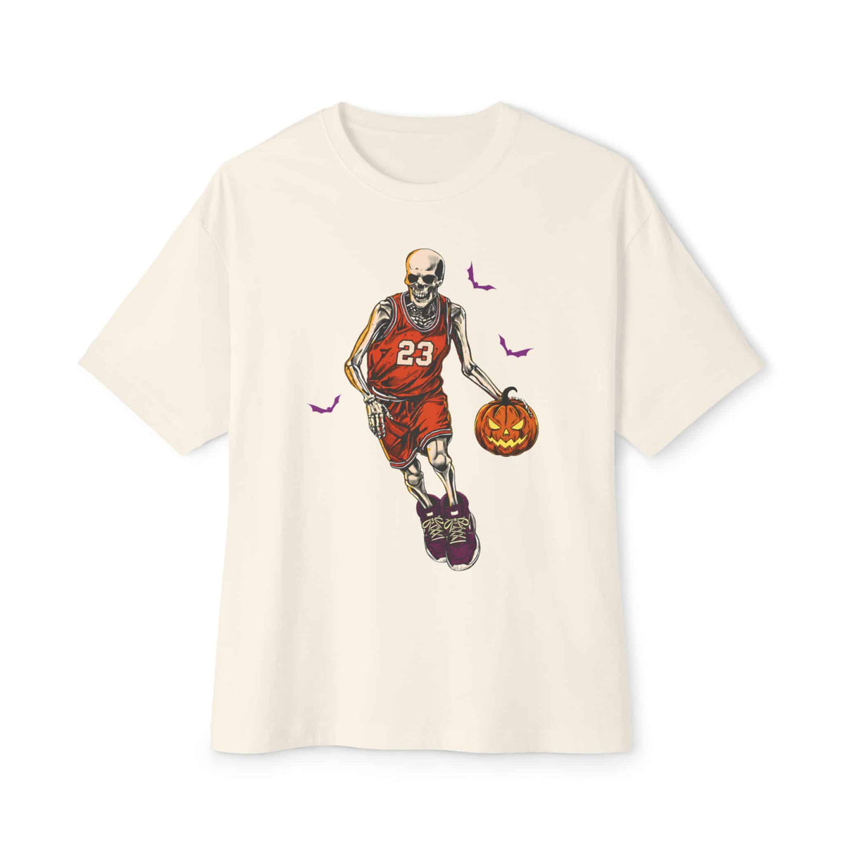 Halloween Basketball Unisex Oversized Boxy Tee - Natural, M image