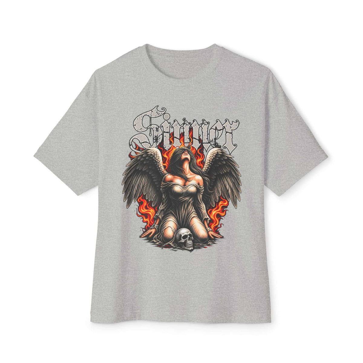 Sinner’s Flame Unisex Oversized Boxy Tee - Athletic Heather, S image