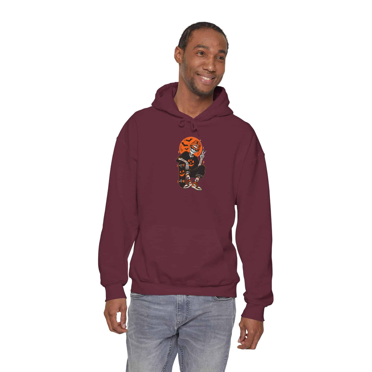 Retro Skater Skeleton Halloween Hooded Sweatshirt image 27