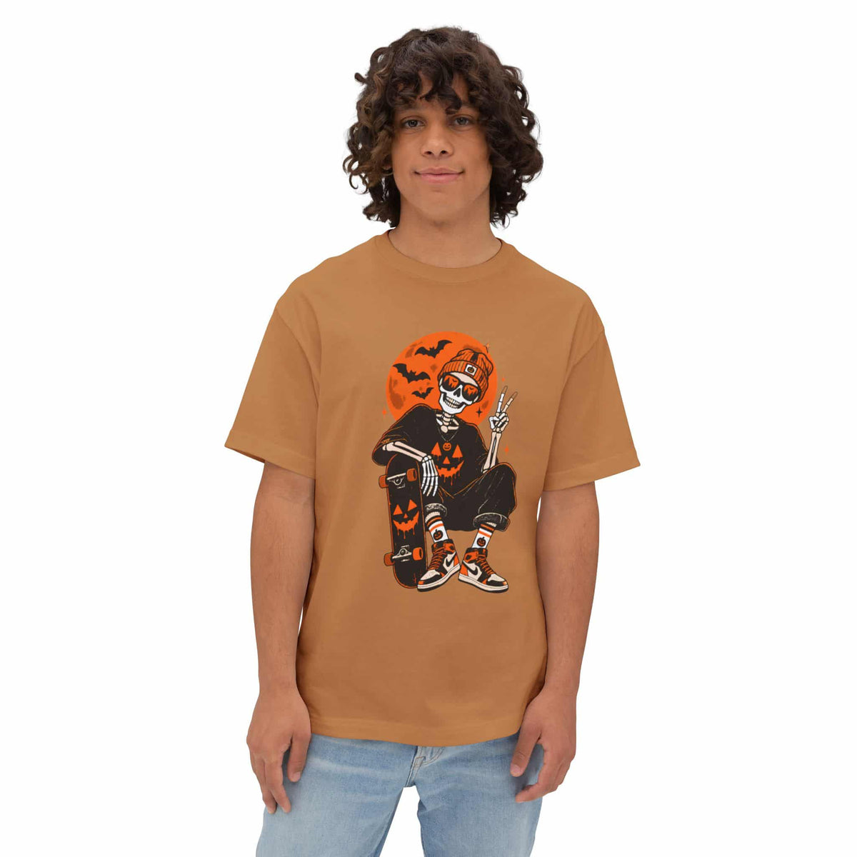 Retro Skater Skeleton Halloween Unisex Oversized Boxy Tee image 18