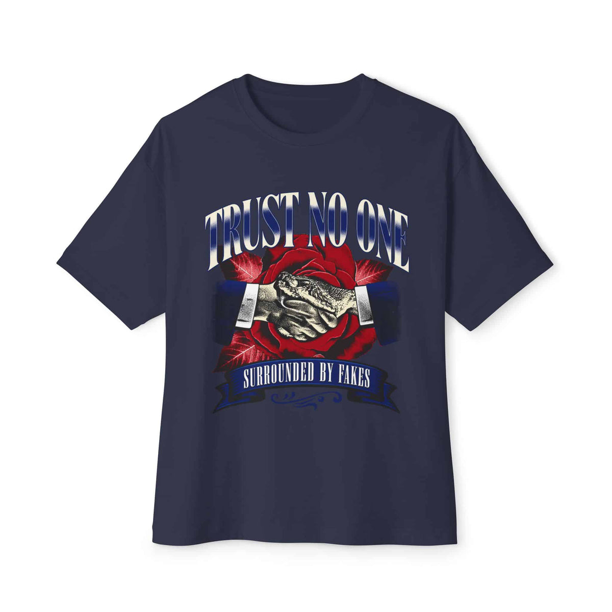 Graphic Print Unisex Oversized Boxy Tee - POD0037 - Navy, S image