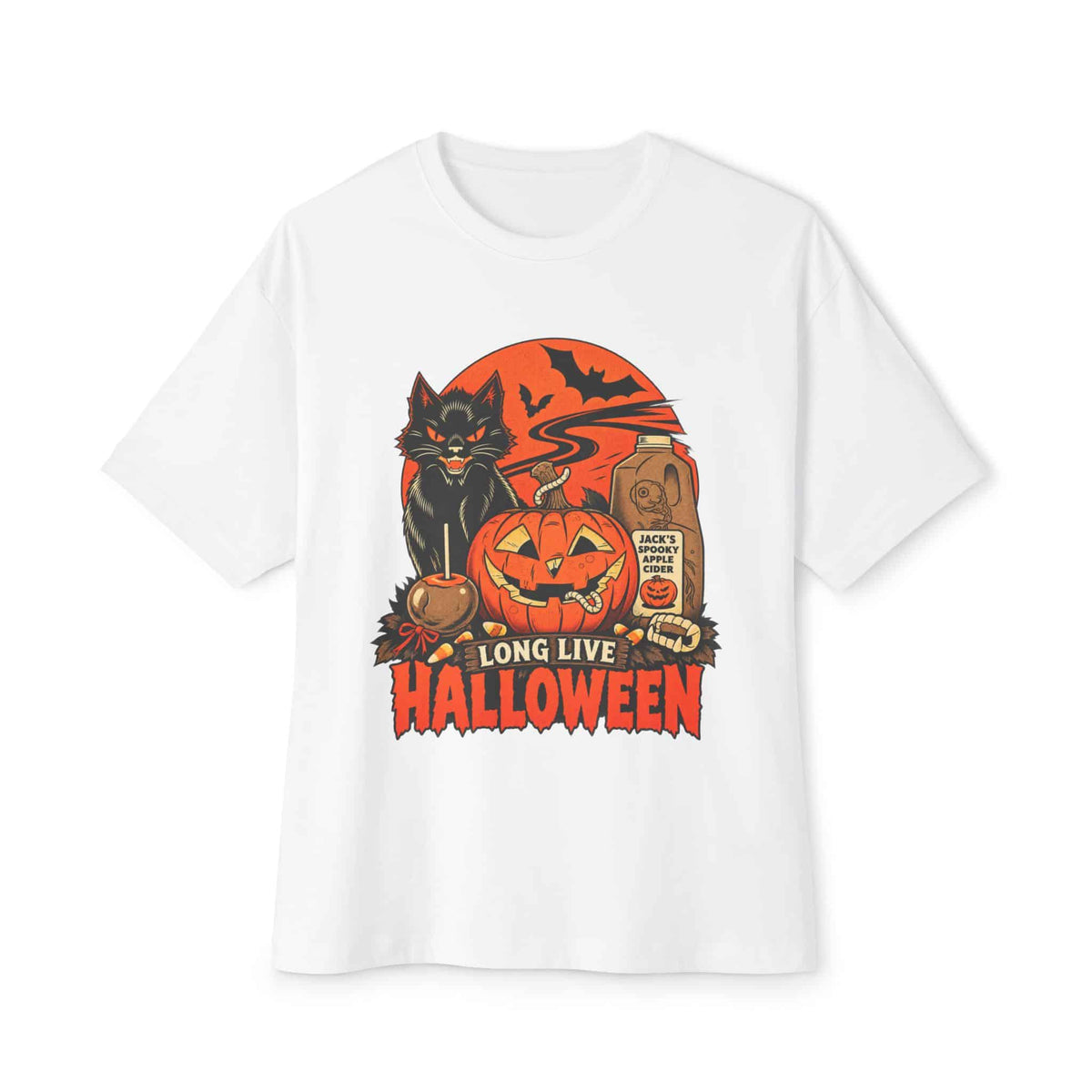 Midnight Cat Unisex Oversized Boxy Tee - White, S image
