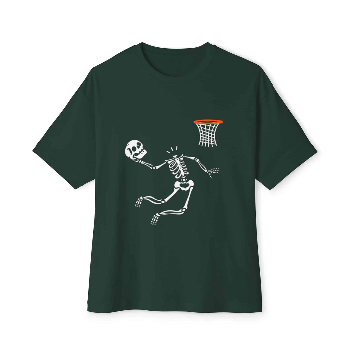 Halloween Basketball Skeleton Unisex Oversized Boxy Tee - Forest, 3XL image