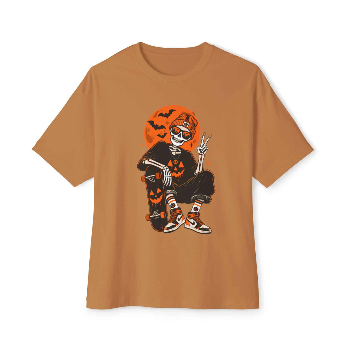 Retro Skater Skeleton Halloween Unisex Oversized Boxy Tee image 14