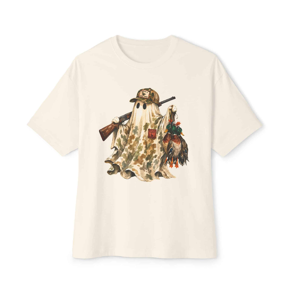 Hunting Season Spooky Camo Mallards Unisex Oversized Boxy Tee - Natural, 2XL image