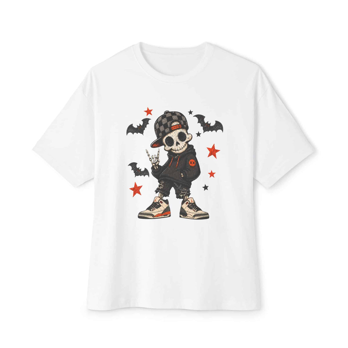 Boy Skeleton Halloween Unisex Oversized Boxy Tee - White, L image