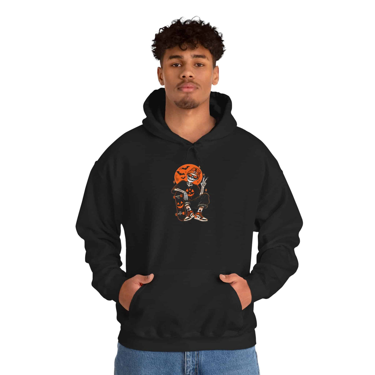 Retro Skater Skeleton Halloween Hooded Sweatshirt image 5