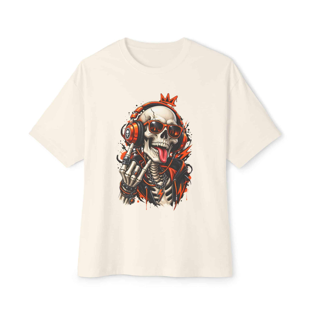 Neon Skull DJ Unisex Oversized Boxy Tee - Natural, M image