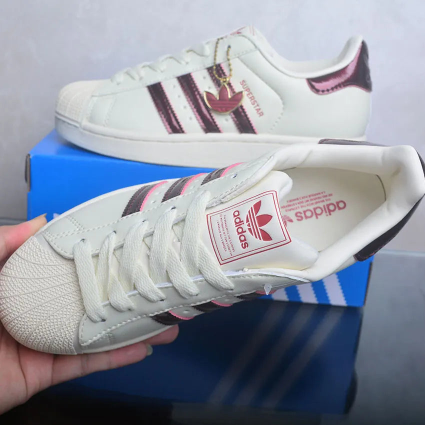 AD Superstar II Off White / Maroon / Gold Metallic Shoes Sneakers - nk0005446 image 10