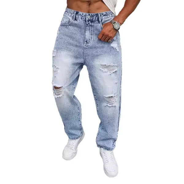 Light Blue Washed Ripped Frayed Denim Jeans