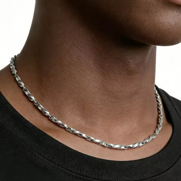 Men Silver Color Stainless Steel Seeds Chain Necklace