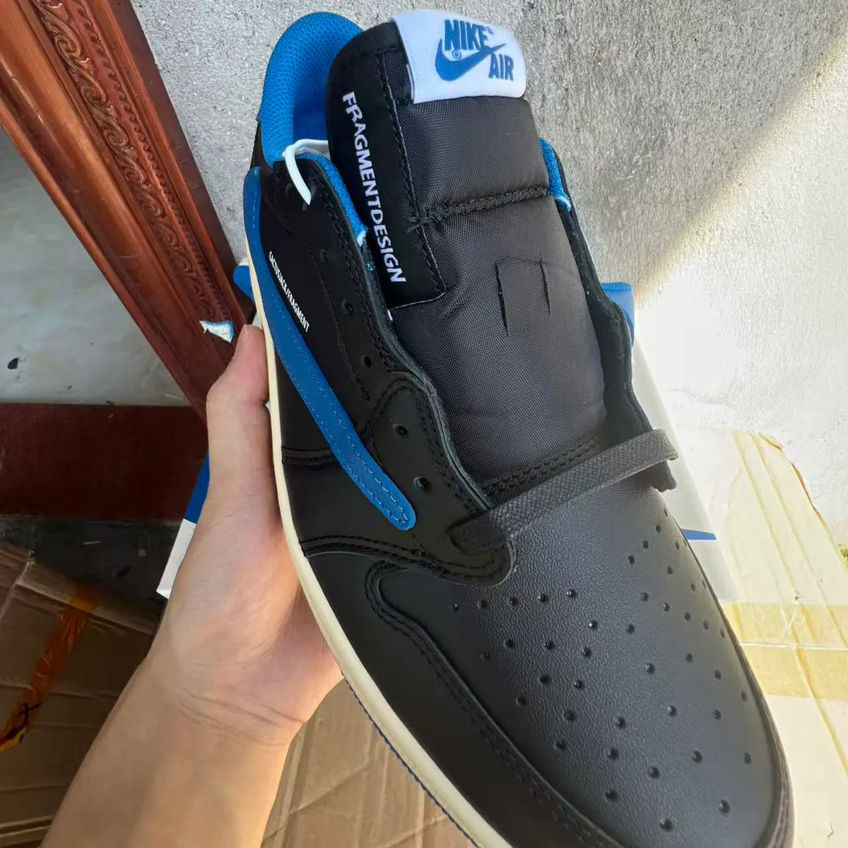 Fragment x Travis Scott x AJ 1 Low 3.0 "Black and White Blue" Shoes Sneakers – nk0005308 image 3