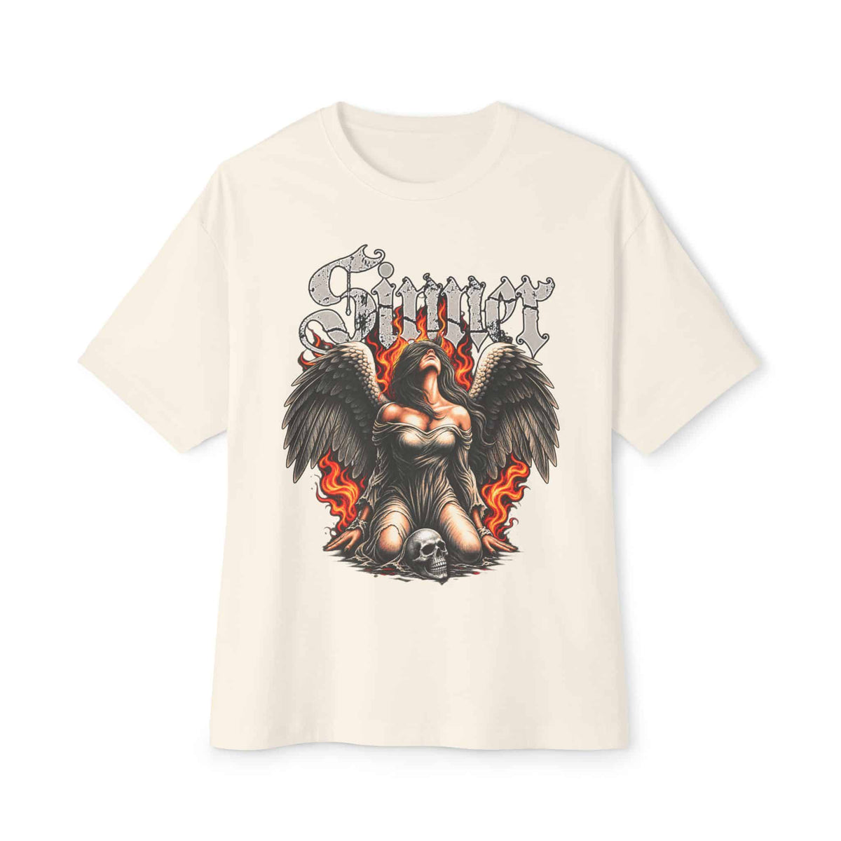 Sinner’s Flame Unisex Oversized Boxy Tee - Natural, 3XL image