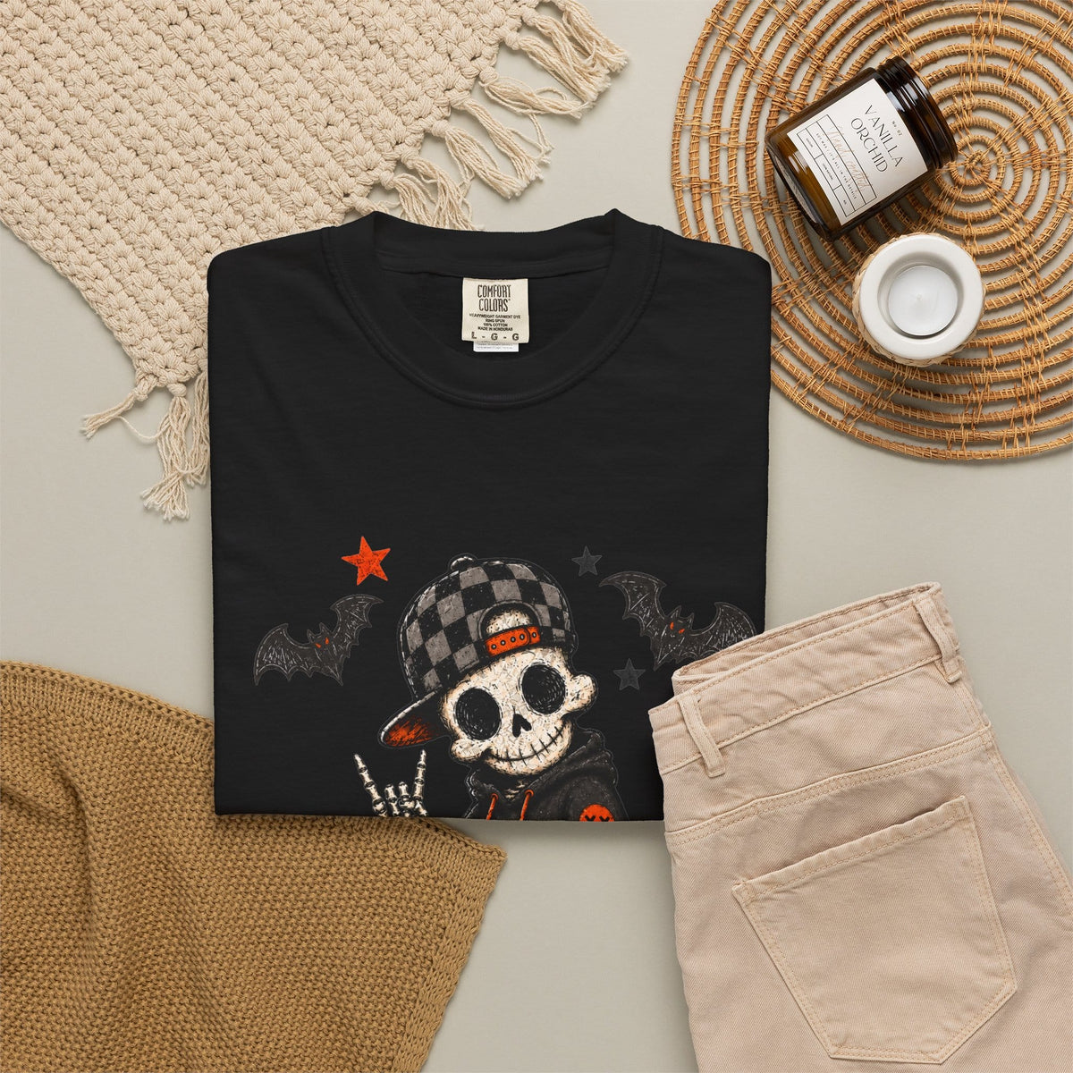 Boy Skeleton Halloween Unisex Garment-Dyed T-shirt image 3