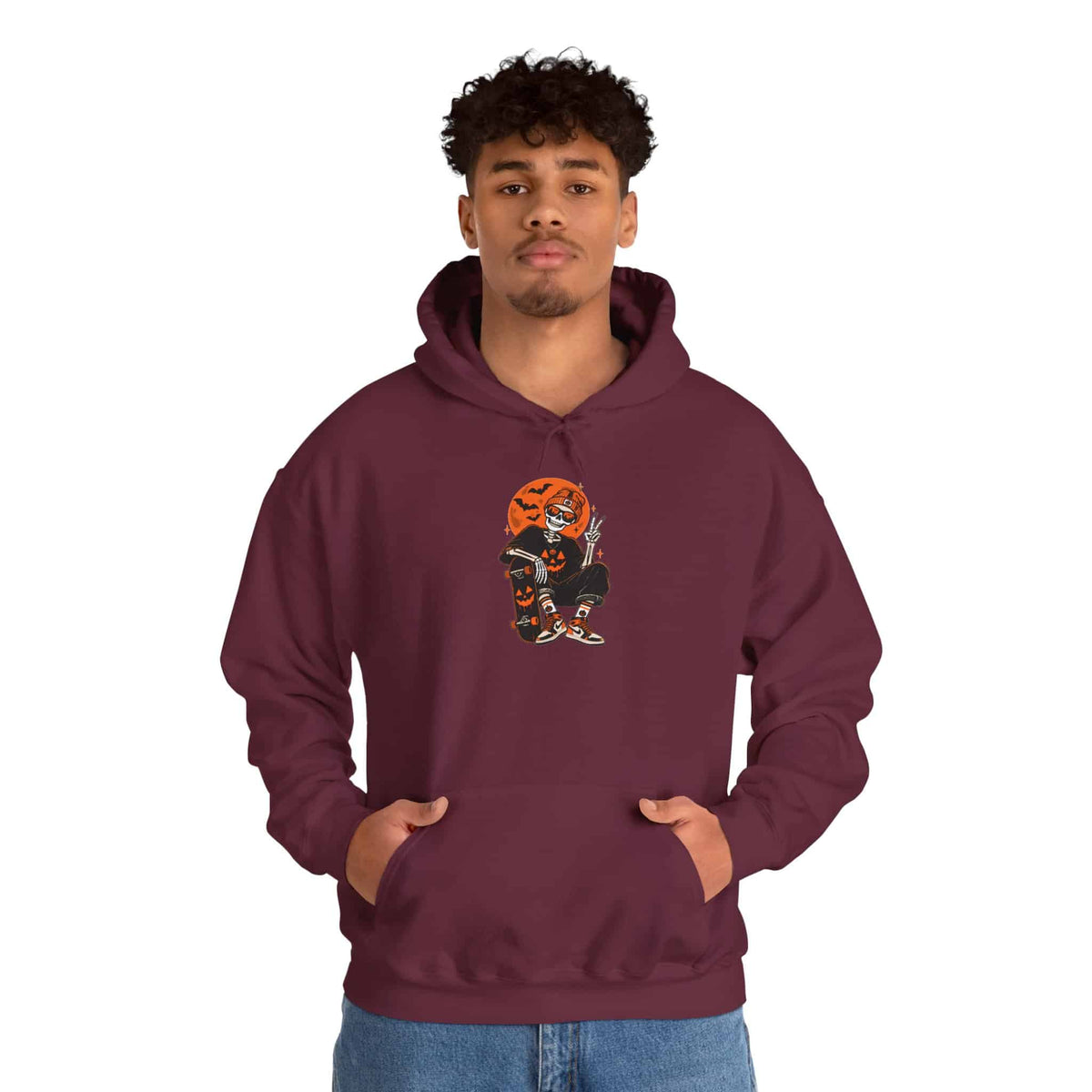 Retro Skater Skeleton Halloween Hooded Sweatshirt image 25