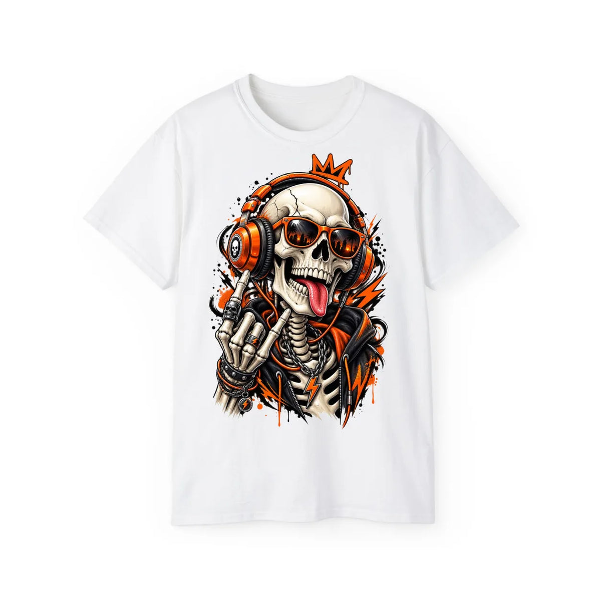 Neon Skull DJ Streetwear T-Shirt – POD0019 image 3