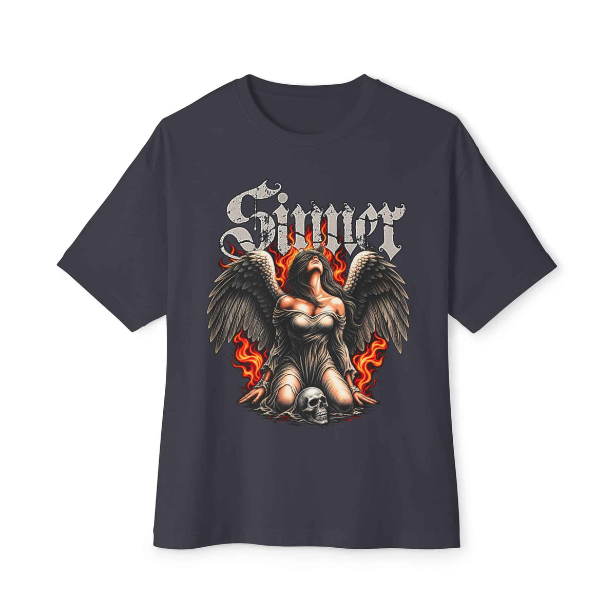 Sinner’s Flame Unisex Oversized Boxy Tee - Dark Grey, 2XL image