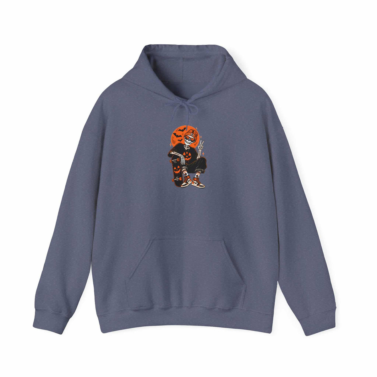 Retro Skater Skeleton Halloween Hooded Sweatshirt - L, Heather Navy image