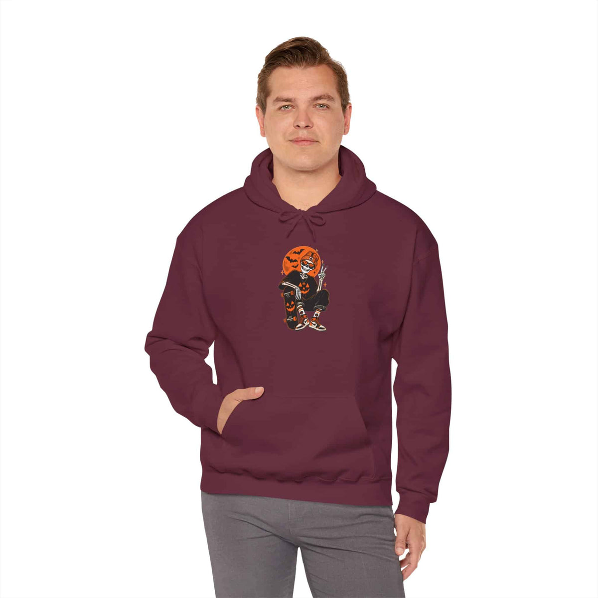 Retro Skater Skeleton Halloween Hooded Sweatshirt image 26