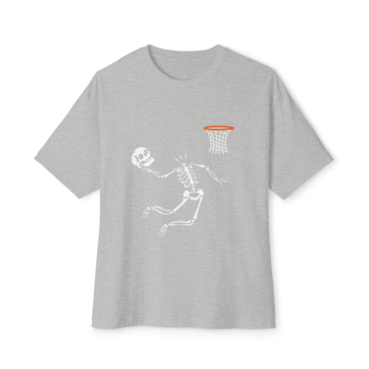 Halloween Basketball Skeleton Unisex Oversized Boxy Tee - Athletic Heather, M image