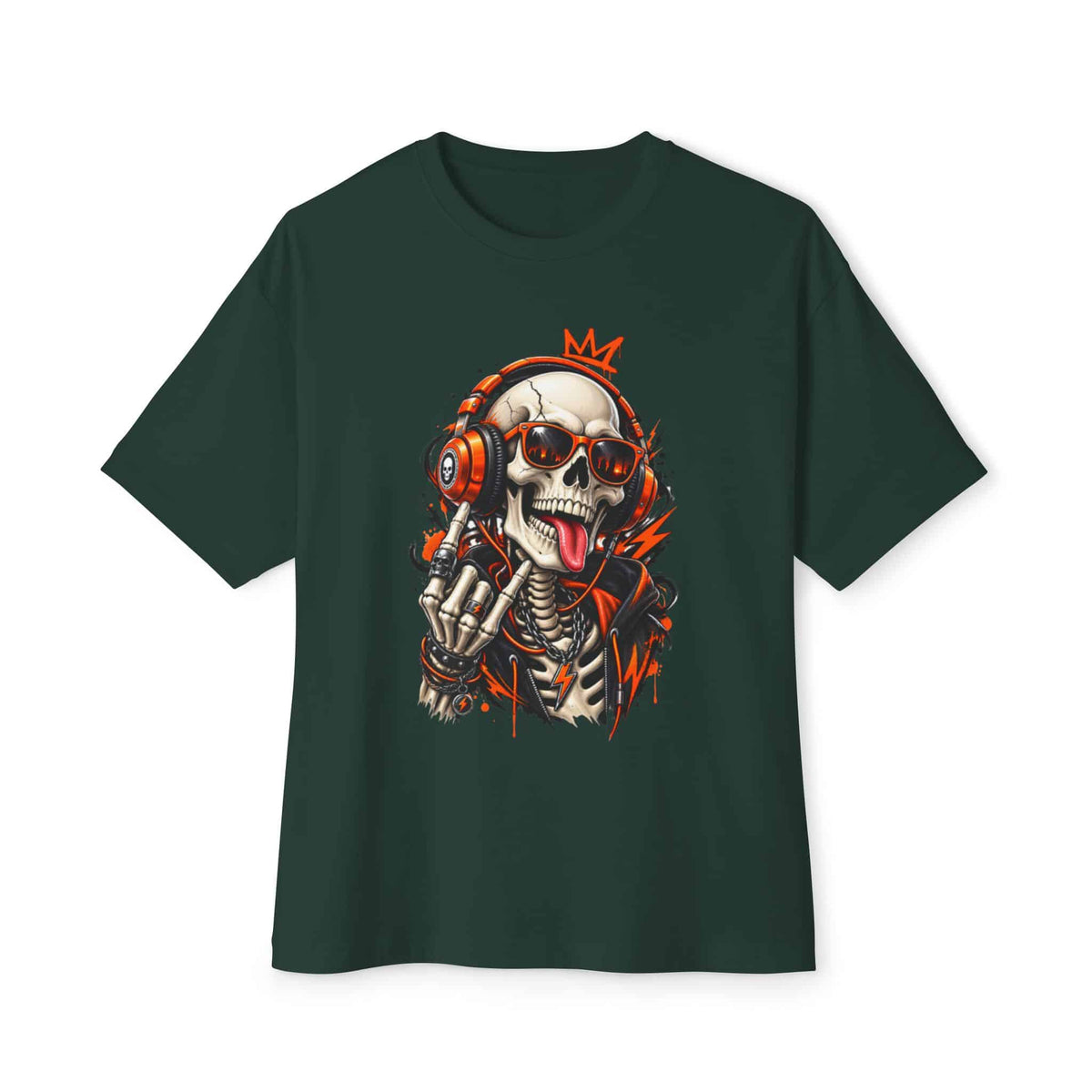 Neon Skull DJ Unisex Oversized Boxy Tee - Forest, 2XL image