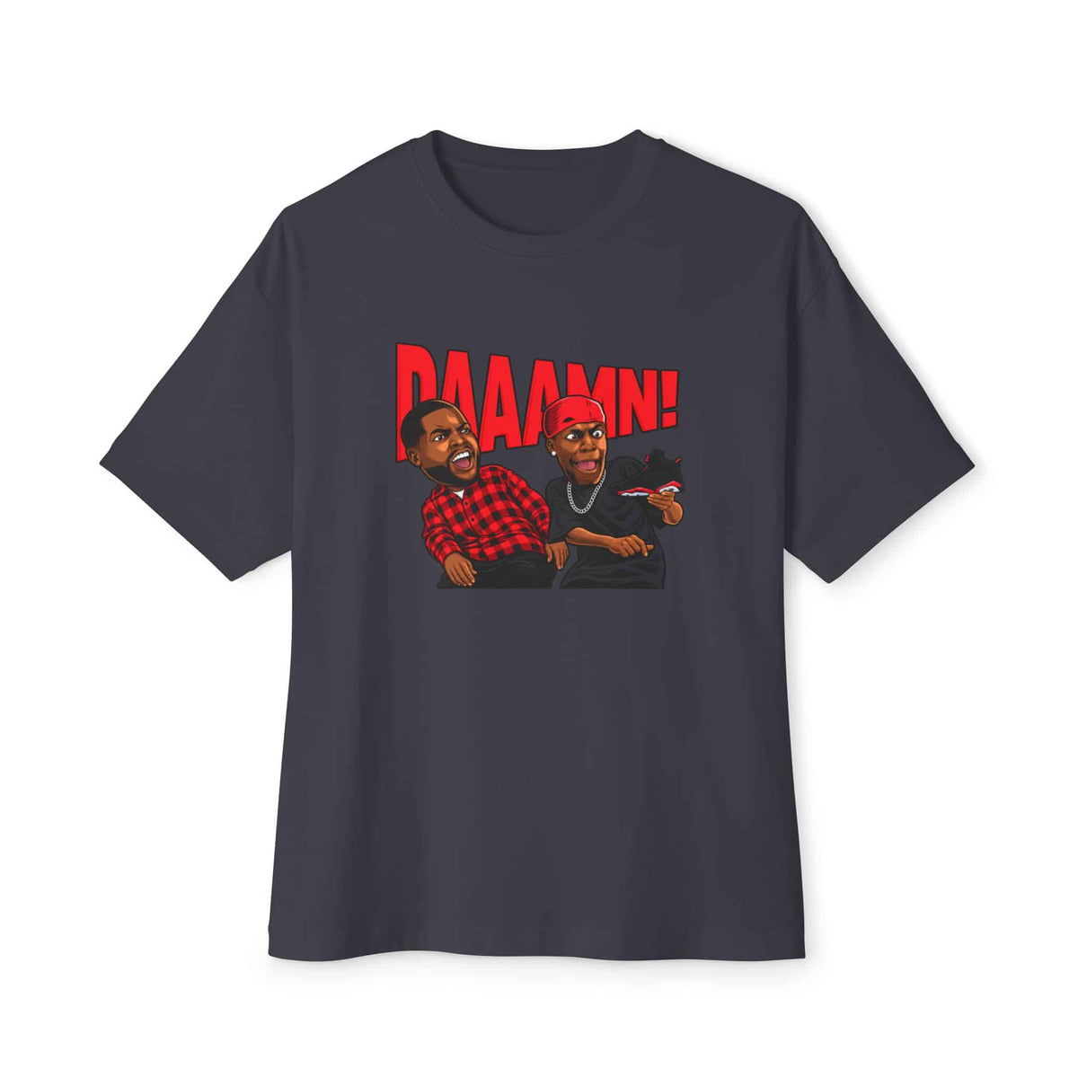 Graphic Print Unisex Oversized Boxy Tee – POD0035 - Dark Grey, XS image