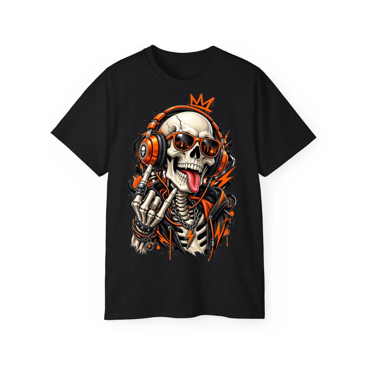 Neon Skull DJ Streetwear T-Shirt – POD0019 image
