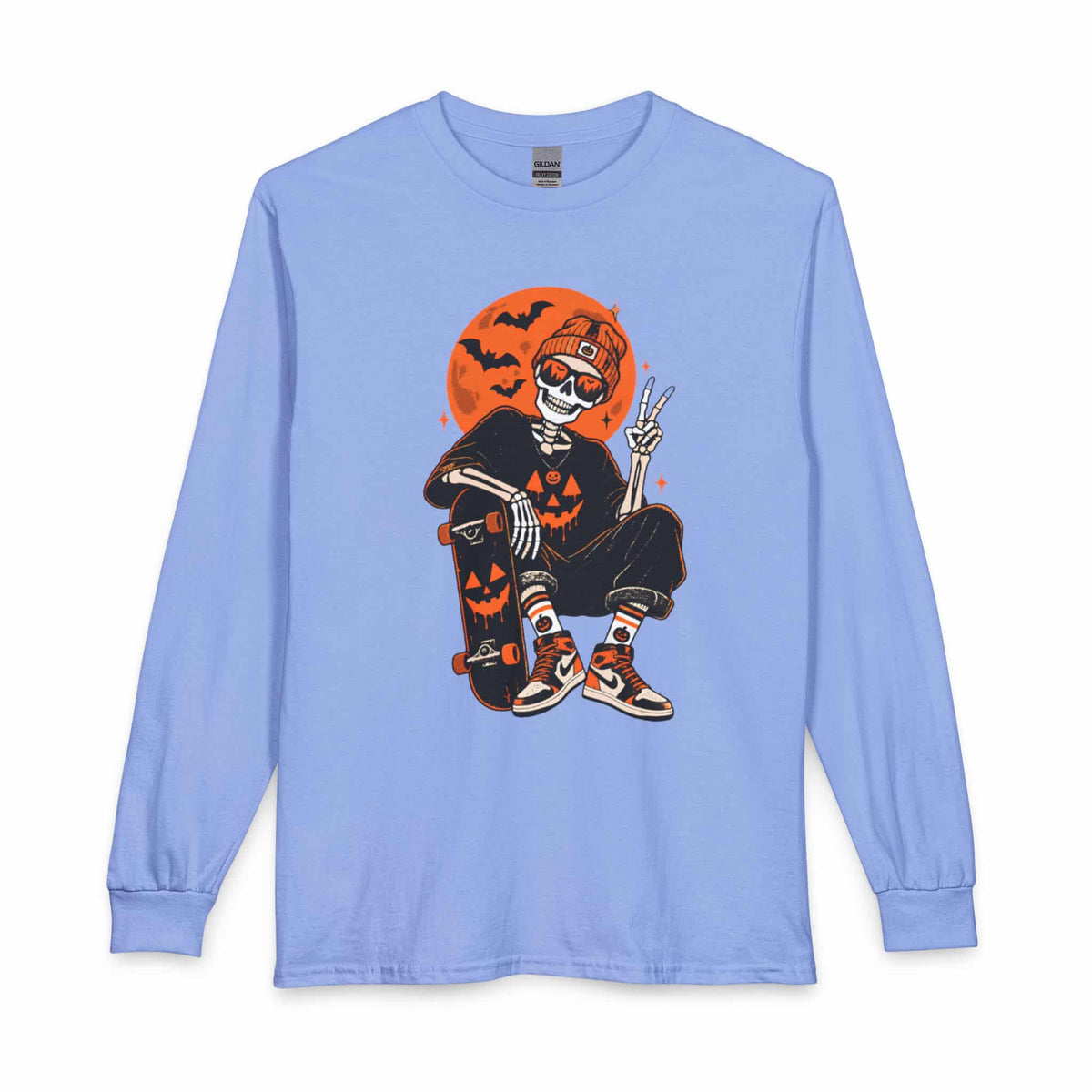 Retro Skater Skeleton Halloween Long Sleeve T-Shirt image 8