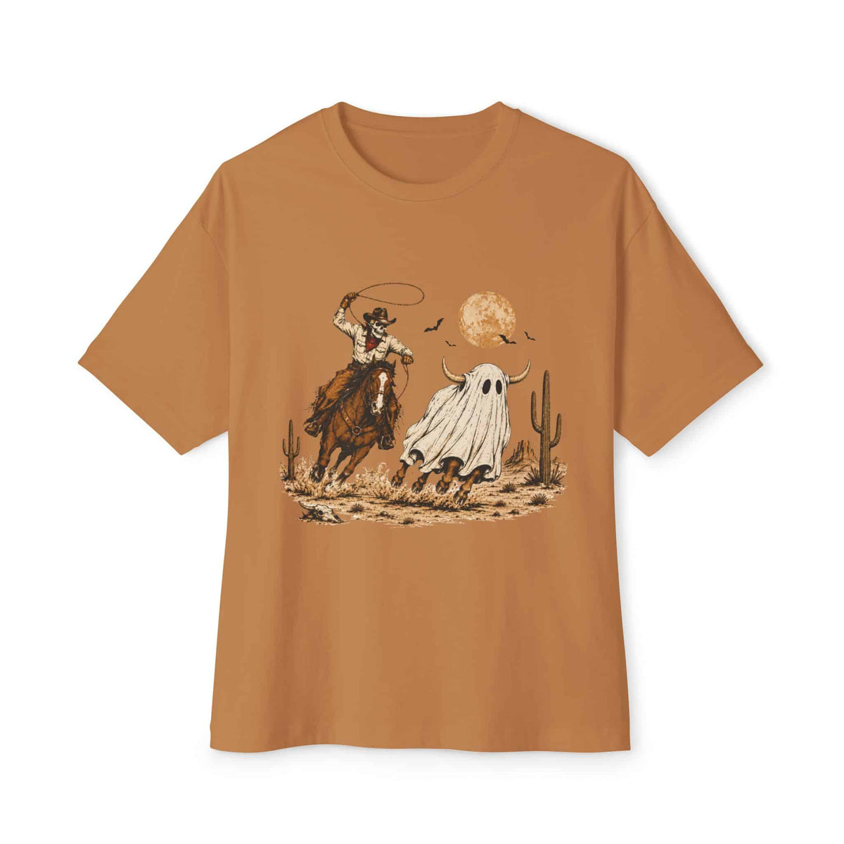 Halloween Cowboy Unisex Oversized Boxy Tee - Toast, M image
