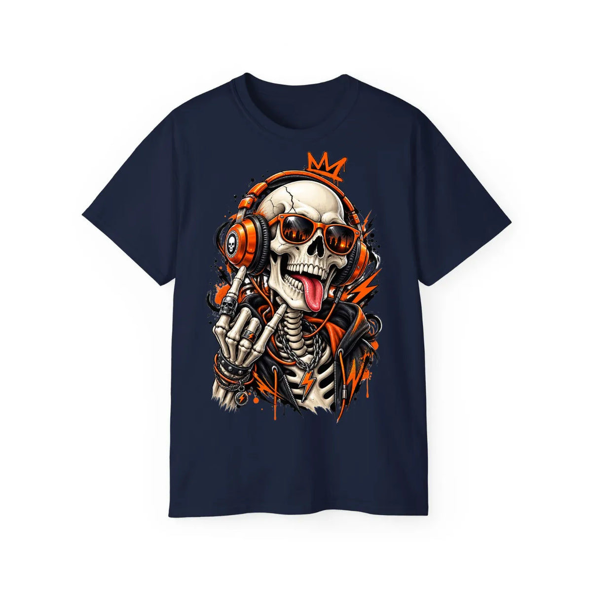 Neon Skull DJ Streetwear T-Shirt – POD0019 image