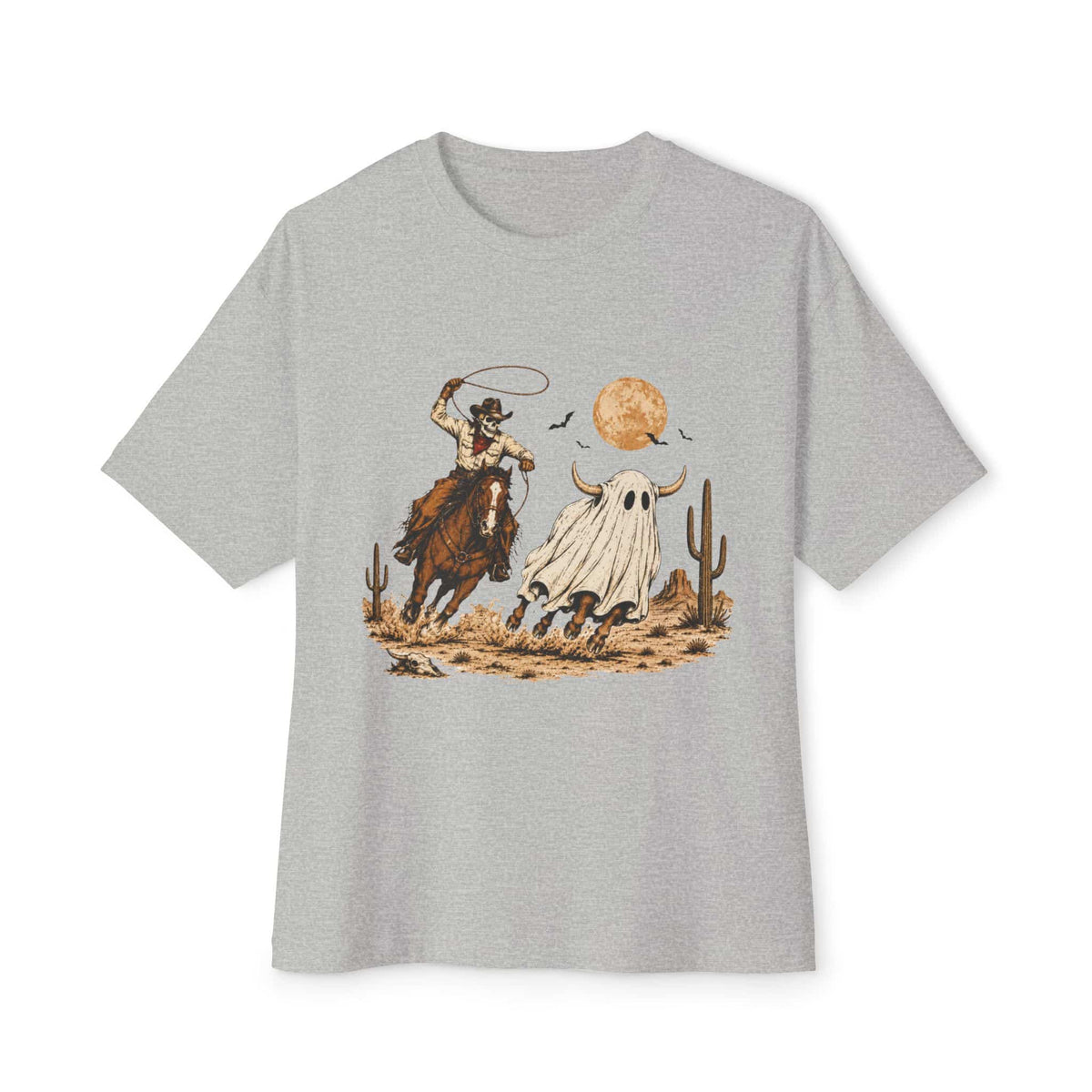 Halloween Cowboy Unisex Oversized Boxy Tee - Athletic Heather, M image