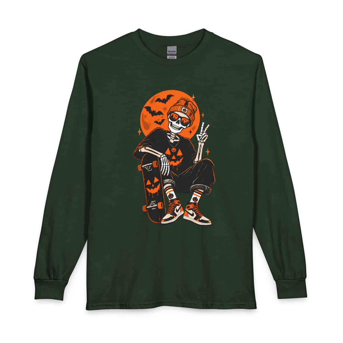 Retro Skater Skeleton Halloween Long Sleeve T-Shirt image 28