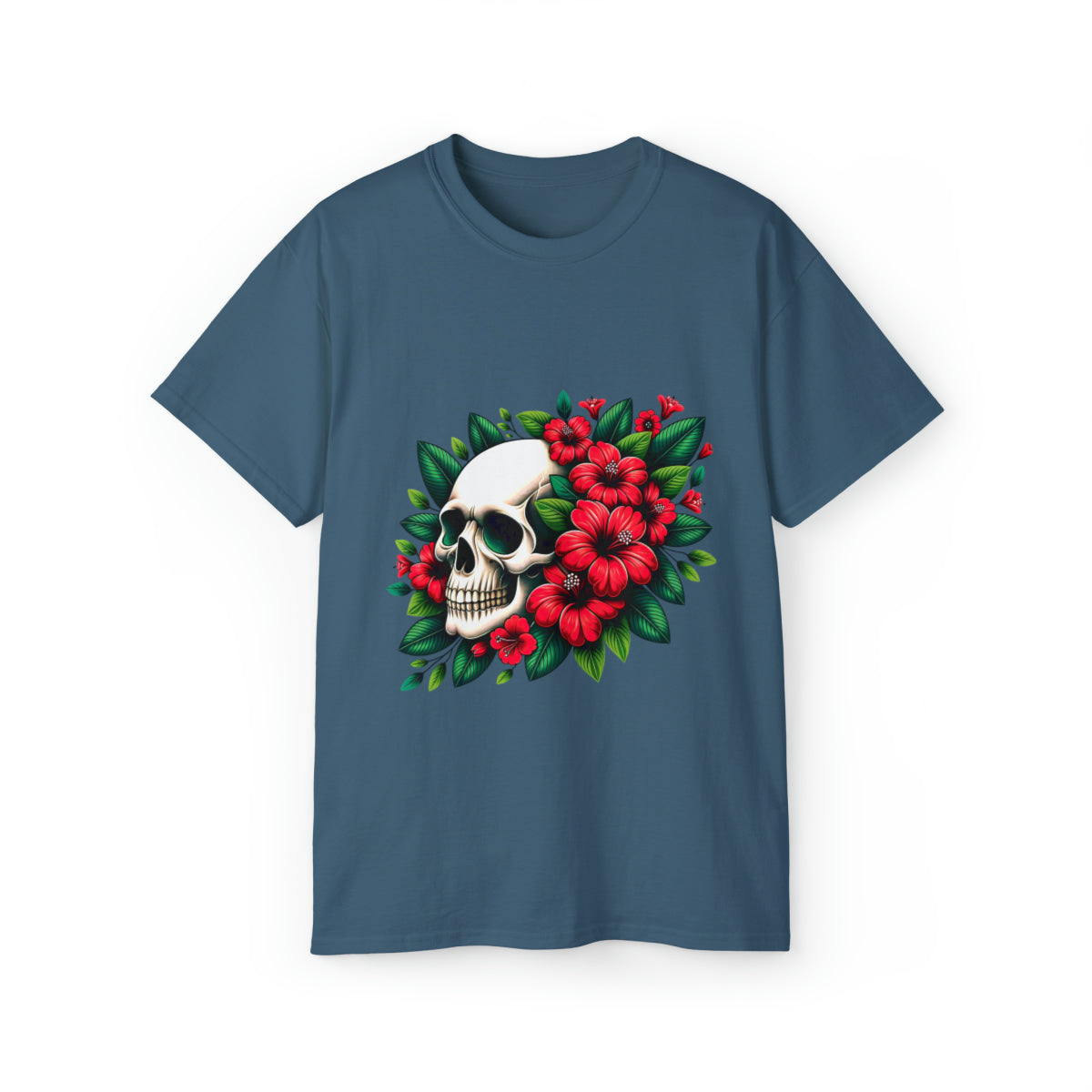 Flower Skull T-Shirt - Indigo Blue, S image