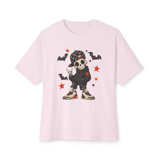 Boy Skeleton Halloween Unisex Oversized Boxy Tee image 0