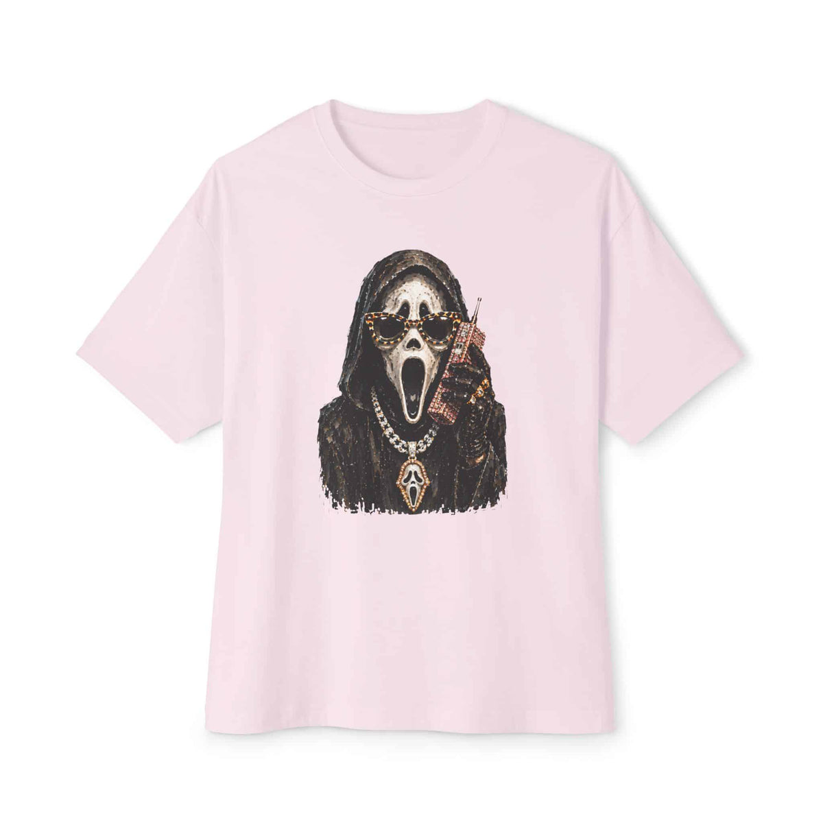 Halloween Ghostface Unisex Oversized Boxy Tee - Soft Pink, 2XL image