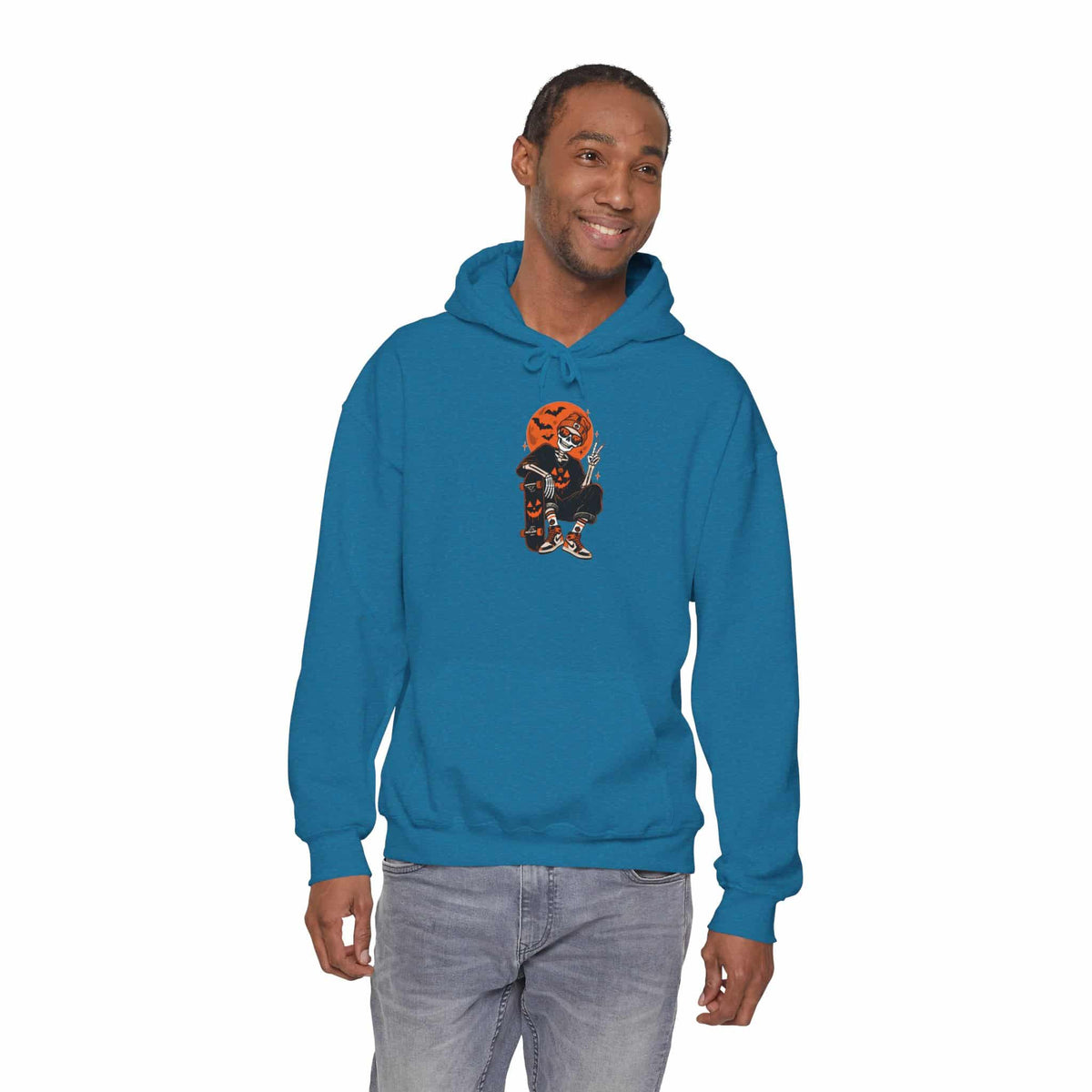 Retro Skater Skeleton Halloween Hooded Sweatshirt image 19