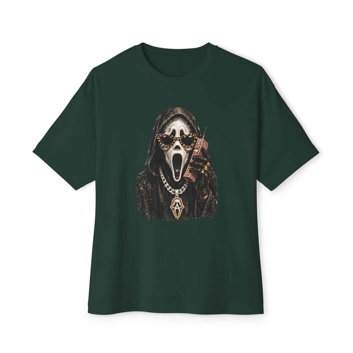 Halloween Ghostface Unisex Oversized Boxy Tee - Forest, XS image