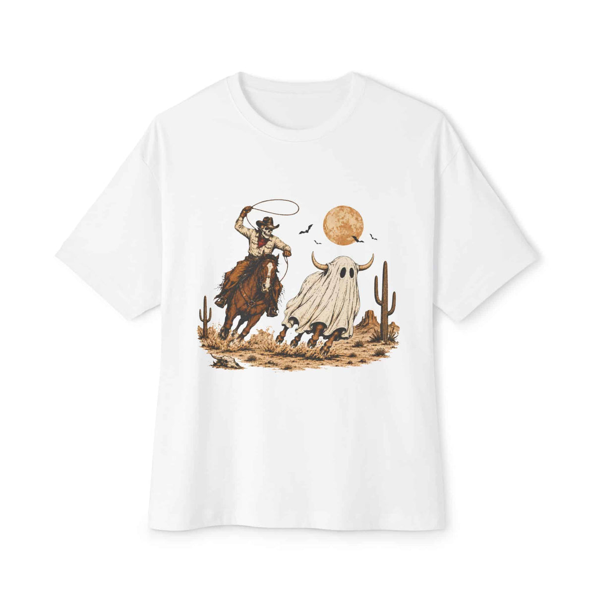 Halloween Cowboy Unisex Oversized Boxy Tee - White, XL image