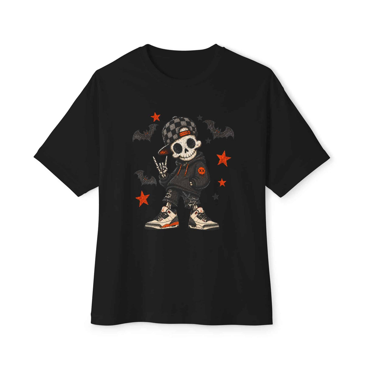 Boy Skeleton Halloween Unisex Oversized Boxy Tee - Black, 3XL image