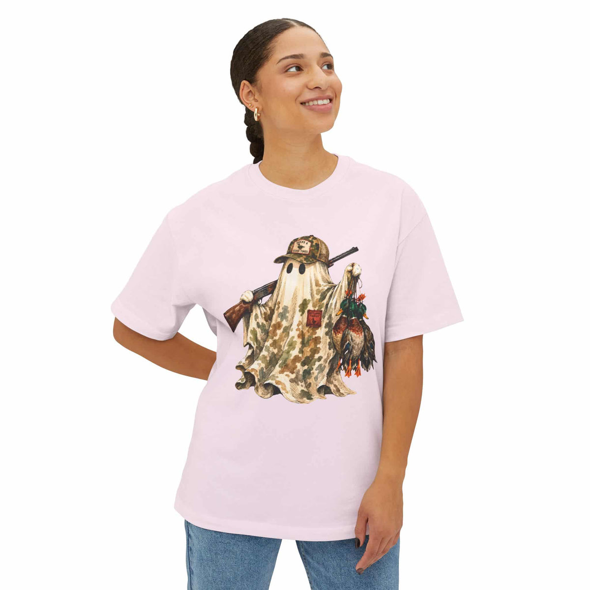 Hunting Season Spooky Camo Mallards Unisex Oversized Boxy Tee image 7