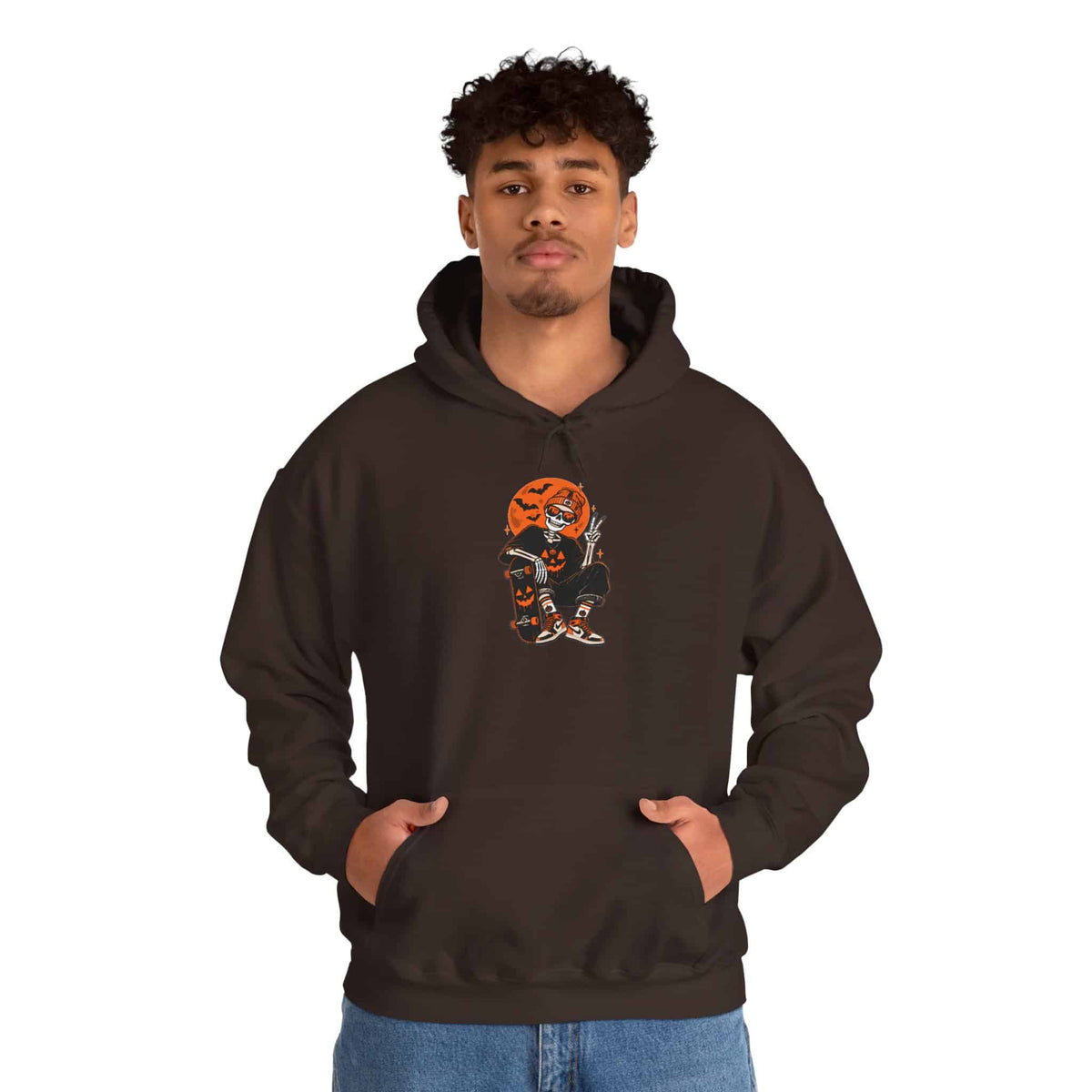 Retro Skater Skeleton Halloween Hooded Sweatshirt image 33